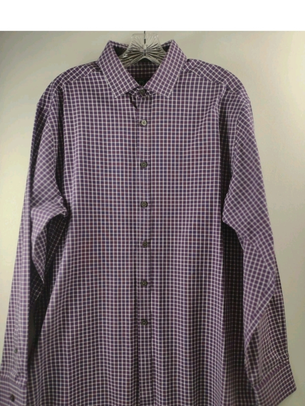 Jos. A. Bank Large  Men's Travel Tech Purple Grid Button-Down Long Sleeve Shirt